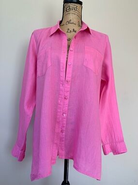 ELLIOTT LAUREN ladies, vintage pink linen button down blouse VVGUC in size 8